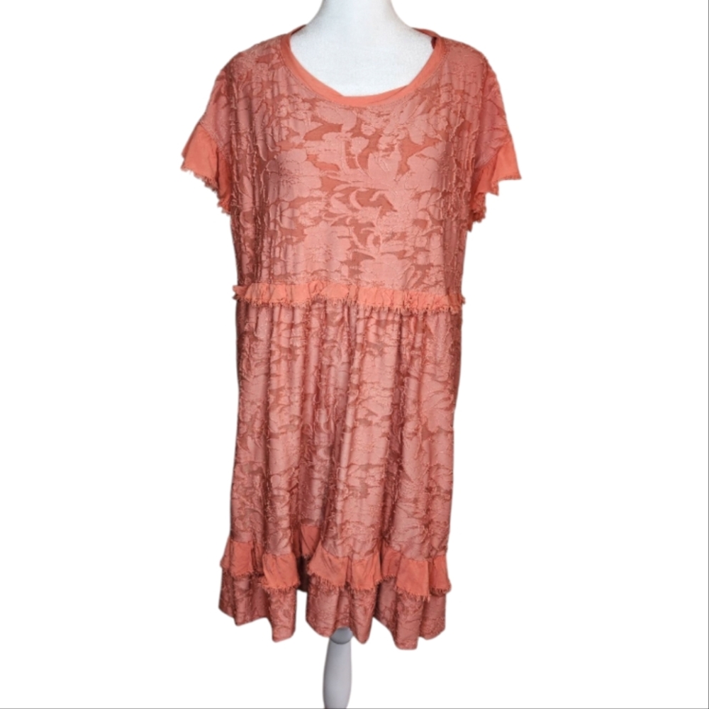 Anthropologie Ruffle Knit Mini Dress Open Tie Back Size Large